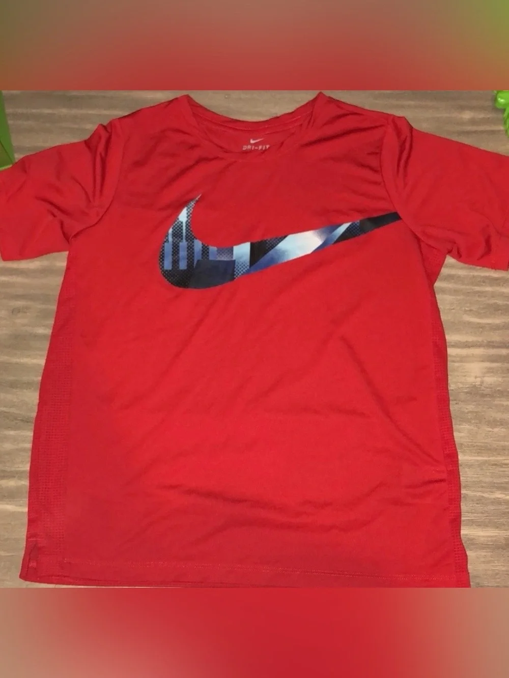 Nike Red Short Sleeve Dri-FIT Tee with Black/Blue Swoosh